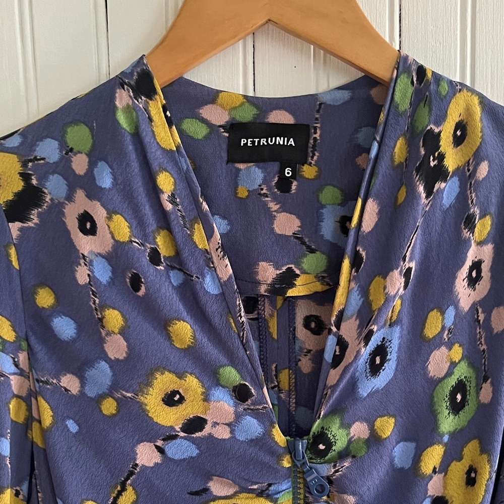 Women's Floral Dress - Blue and Yellow. 80’s inspired with cool zipper